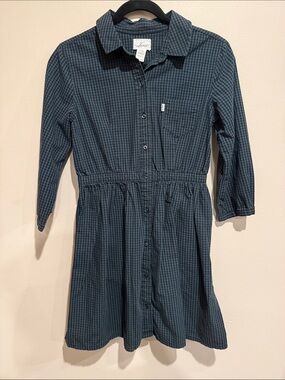 🩵Levi's Dark Teal & Black Check Shirt Dress Cottagecore Farmhouse Chic Grunge